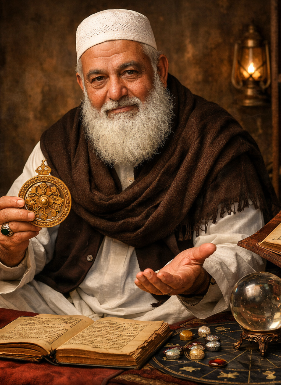 Astrologer with cosmic tools and Quran